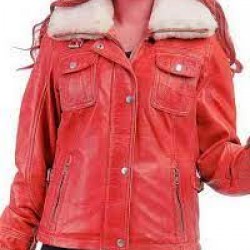 Leona Lewis Faux  Lamb Red Leather Jacket