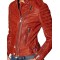 Womens Slim Fit Tan Brown Waxed Leather Jacket 
