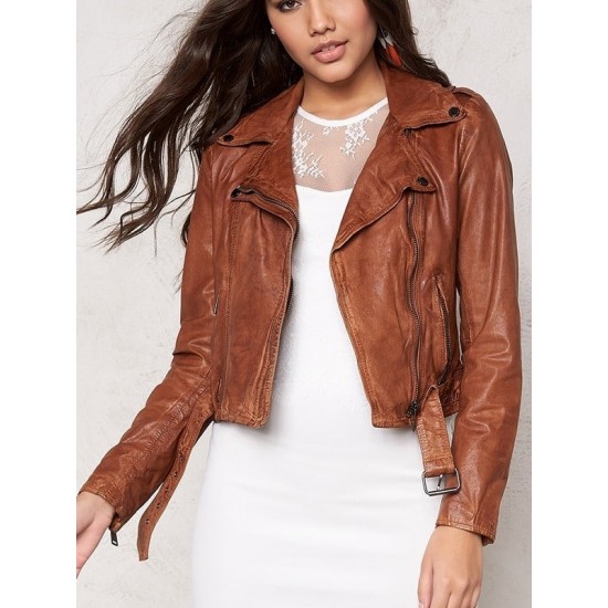 Hand Waxed brown Leather Jacket for womens