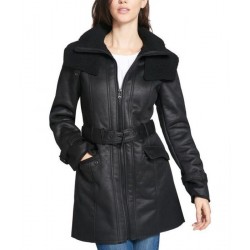 Duster Shearling Mid-Length Trench Black Coat