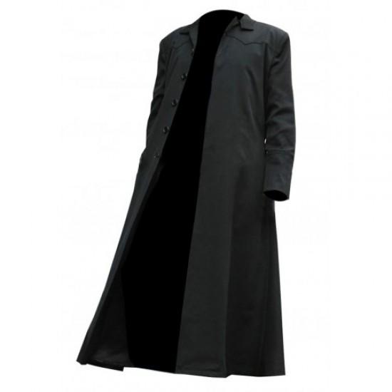 Keanu Reeves Black Woolen Trench Coat
