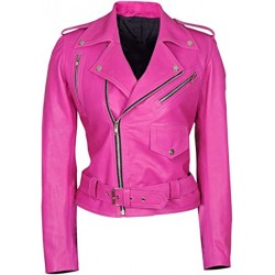 Womens Hot Pink Biker Leather Jacket - Ladies Short Motorcycle Jacket