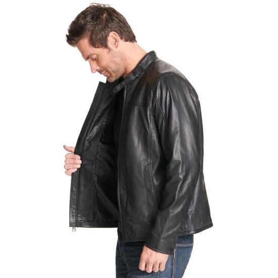 Mens Buckled Collar Leather Jacket