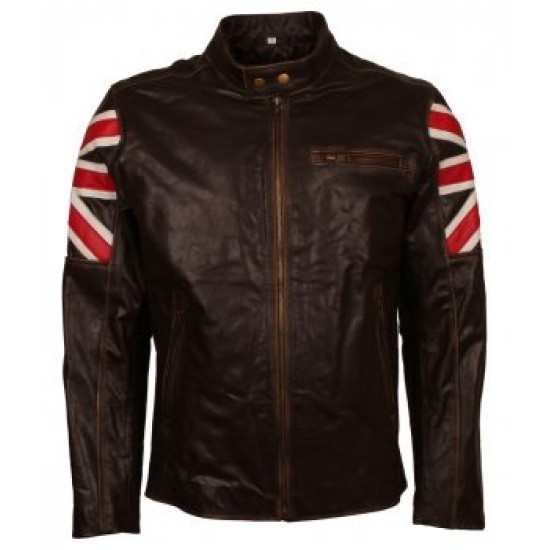 Cafe Racer UK Flag Brown Leather Jacket