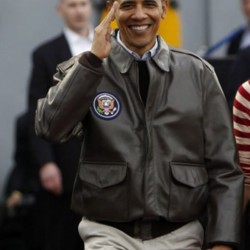 Barack Obama  Black/Brown Bomber Leather Jacket