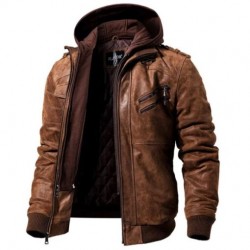 Brown Hoodie Leather Jacket