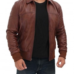 Steven Brown Leather Bomber Jacket For Men's