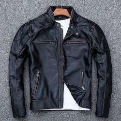 Skull Distressed Black Leather Vintage Biker Jacket